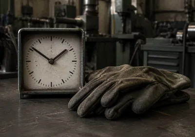 Reloj de taller y guantes de trabajo que recuerdan la puntualidad del cerrajero en Murcia